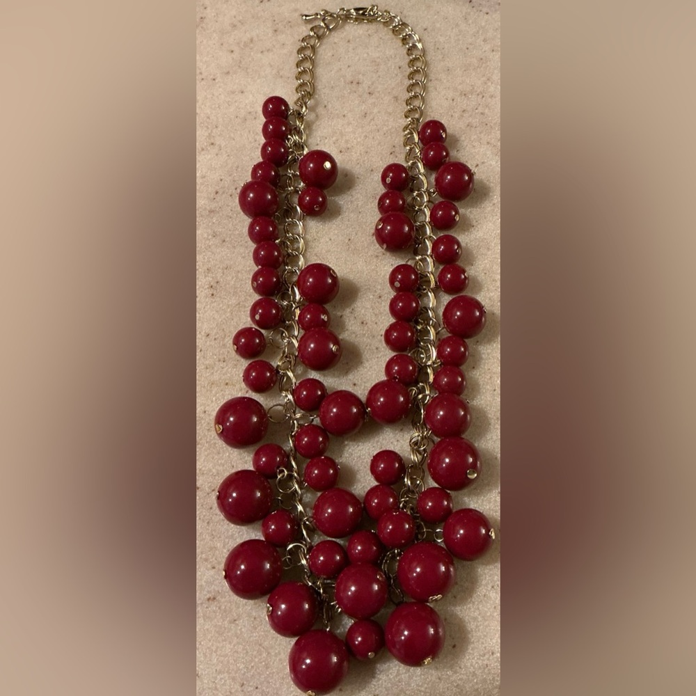 Vibrant Red and Gold Statement Necklace with Cascading Beads